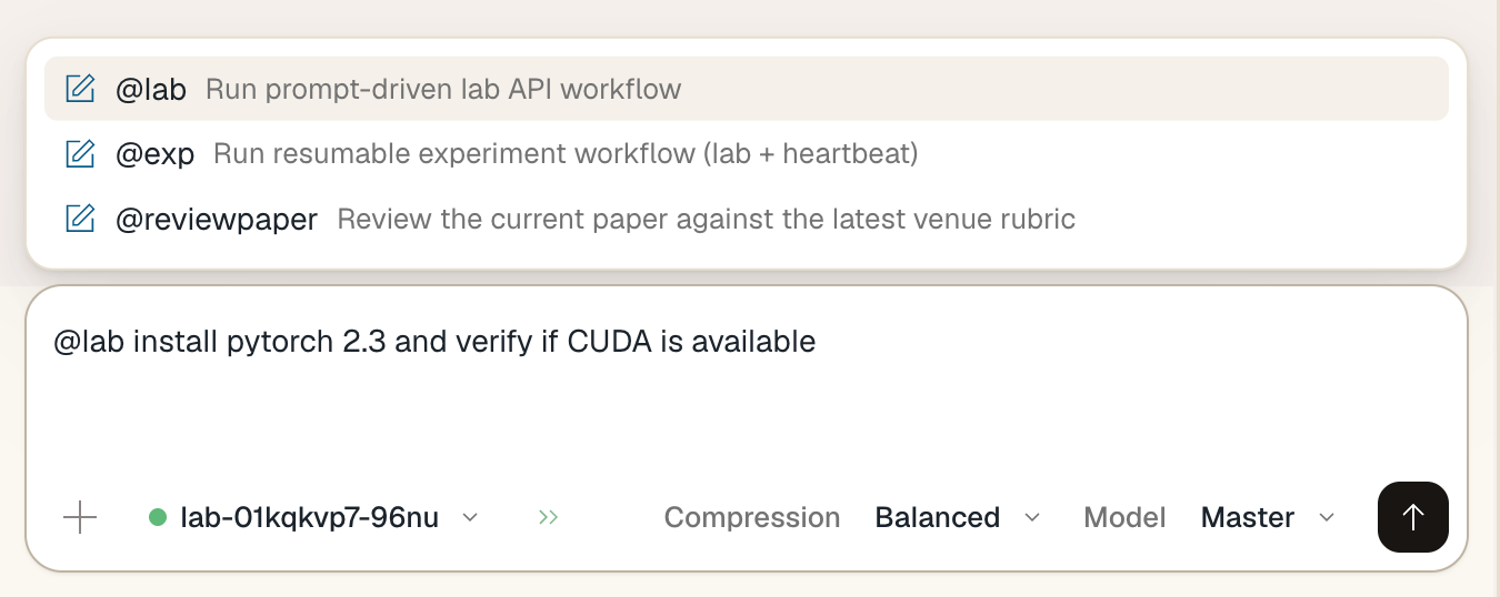 The @lab and @exp prefixes in the prompt bar